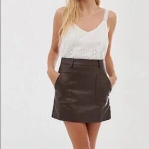 RAGA Nyla Faux Leather High Waisted A Line Mini Skirt Chocolate Brown Large